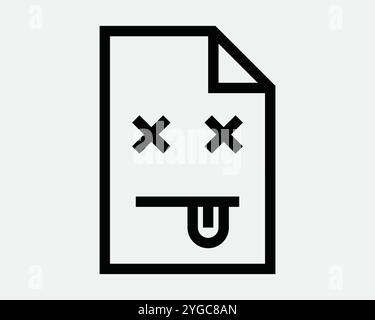 Beschädigte Datei Problem Problem Beschädigter Schaden Virus Beschädigter Ordner Dokument Dokument Papier Emoji Dead Death Damage Zeichen Symbol Form Umriss Schwarz Weiß Vektor Stock Vektor