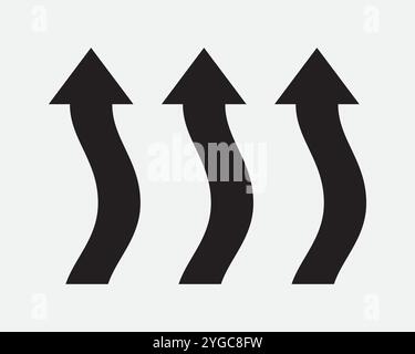 Verdunstung Wärmeübertragung Strömung Nach Oben Kurvenzeiger Zeigt Fließende Mikrowelle Dampfentlüftung Konvektion Schwarz Weiß Vektorzeichen Symbol Form Outlin Stock Vektor
