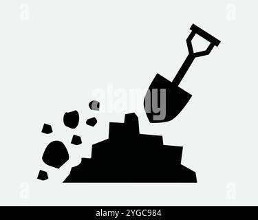 Schaufel Graben Sand Gartenarbeit Hausarbeiten Bauarbeiten Erde Erdarbeiten Straßenarbeiten Graben Bodenausrüstung Schild Symbol SVG Form Umriss Schwarz weiß Vektor Stock Vektor