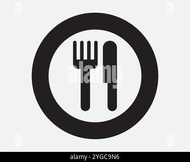 Café Restaurant Eatery Kantine Essen Essen Gabel Messer Essen Frühstück Mittagessen Abendessen Snack Fast Food Besteck Koch Schild Symbol Form Umriss Schwarz Weiß Stock Vektor