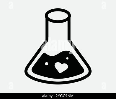 Love Potion Elixier Experiment Spell Magic Liquid Solution Glas Becher Flasche Wissenschaft Hexerei Tonic Icon Zeichen Form Linie Umriss Schwarz Weiß Vektor Stock Vektor