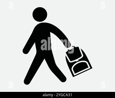 Geschäftsmann, der zur Arbeit geht Mann verlassen Schule Schultasche Tasche Gepäck Reisegepäck Urlaub Rucksack Walking Walk Hold Holding Stick Figur Vektor Stock Vektor