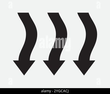 Drei Pfeile, Die Auf Punkt Zeigen Wellenförmige Kurve Fluss Abwärts Unter Der Richtung Pfad Navigieren Schwarzes Weißes Vektorsymbol Form Outlin Stock Vektor