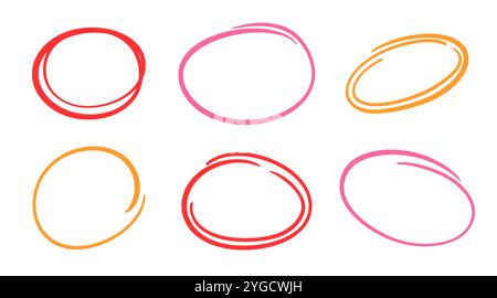 Handgezeichnete Kreise, Ellipsen ovale Highlights Set Stock Vektor