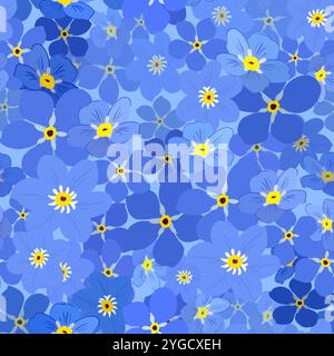 Nahtloses Muster mit Vergissmeinnots auf blauem Hintergrund Stockfoto