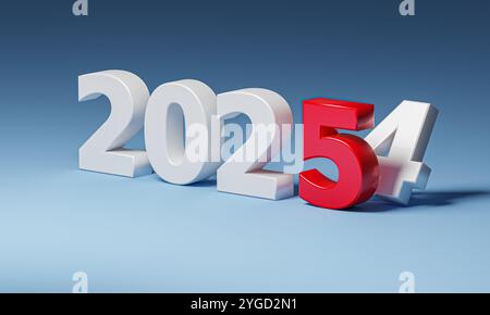 Neujahr 2025 Urlaubskonzept. Die Nummer 2025 ist fast die alte 2024 Stockfoto