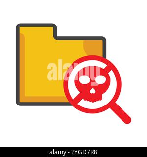 Dateiordnersymbol mit Schädelsymbol auf weißem Hintergrund Stock Vektor