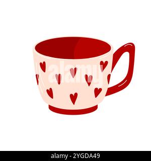 Tee- oder Kaffeetasse mit Herz für den Valentinstag in flachem Stil. Keramikgeschirr mit trendigem Ornament für bezaubernde romantische Themen isoliert auf einem Stock Vektor