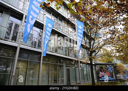 München, Deutschland. November 2024. CSU-Flaggen fliegen vor einer Pressekonferenz auf die nationale CSU-Führung. Quelle: Felix Hörhager/dpa/Alamy Live News Stockfoto