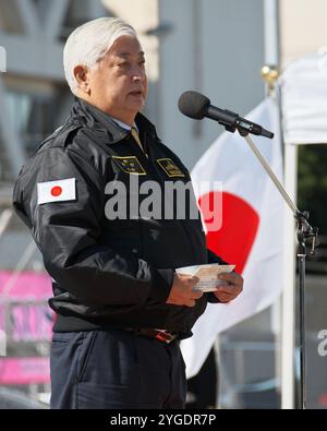 Yokosuka, Japan. November 2024. Verteidigungsminister General Nakatani hält am Donnerstag, den 7. November 2024, eine Rede während der Begrüßungszeremonie auf der Yokosuka Marinestützpunkt der japanischen Seefahrtruppe in Yokosuka, Präfektur Kanagawa, Japan. Foto: Keizo Mori/UPI Credit: UPI/Alamy Live News Stockfoto