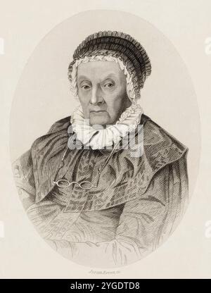 Caroline Herschel (1750–1848), deutsche Astronomin, Schwester von Friedrich William Herschel, Stippelporträtstich von Joseph Brown nach George Müller, 1840-1849 Stockfoto