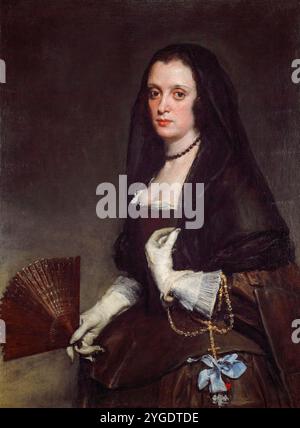 Die Dame mit einem Fan, Portraitgemälde in Öl auf Leinwand von Diego Velazquez, um 1640 Stockfoto