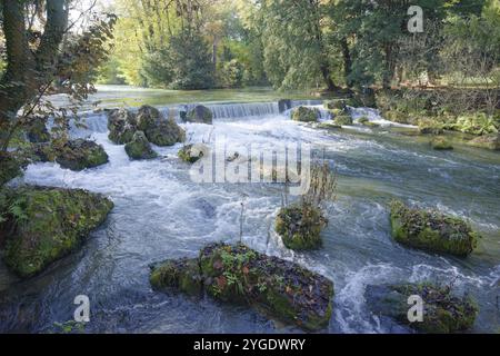 Fluss im Englischen Garten, Naherholungsgebiet, Park, Park, städtisches Grün, München, Bayern, Freistaat, Isar, Deutschland, Europa Stockfoto