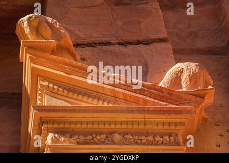 Petra, Jordanien – das Finanzministerium, Al Khaznov, eines der neuen sieben Weltwunder, aus nächster Nähe Stockfoto