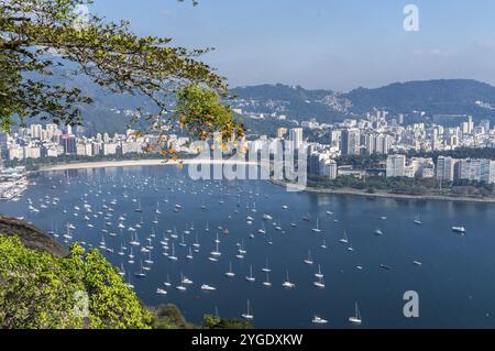 Botafogo Bucht mit Segelyachten in Rio de Janeiro, Brasilien, Südamerika Stockfoto