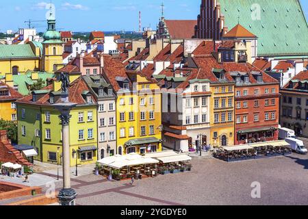 Warschau, Polen bunte Häuser in Schloss Platz in der Altstadt der polnischen Hauptstadt Luftbild Stockfoto