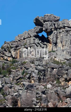 Interessante Felsformation am Bainskloof Pass, Western Cape Province, Südafrika. Stockfoto