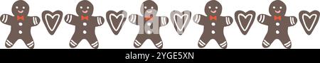 Dekor Für Lebkuchen Und Kekse. Dekoratives Weihnachtsbanner. Lebkuchenmann, Herzen mit Zuckerguss isoliert auf weißem Hintergrund. Festlich Stock Vektor