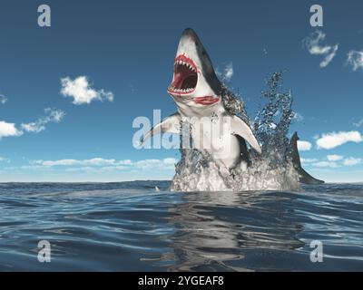 Großer weißer Hai springt aus dem Wasser Stockfoto