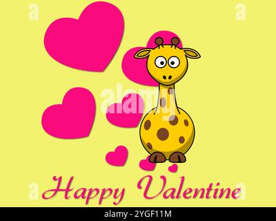 Giraffe steht vor einem rosa Herzen mit den Worten Happy Valentine darunter Stock Vektor