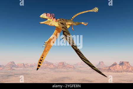 Pterosaurier Peteinosaurier fliegen über eine Wüste Stockfoto