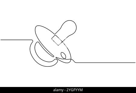 Kontinuierliche Linienzeichnung des Schnullers. Schwangerschaftsplanungskonzept. Vektorillustration, durchgehende einzeilige Zeichnung des Babyschnullers in Silhouette Stock Vektor