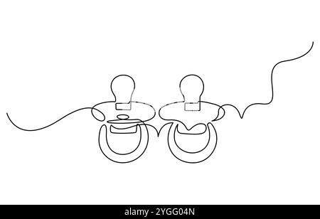 Kontinuierliche Linienzeichnung des Schnullers. Schwangerschaftsplanungskonzept. Vektorillustration, durchgehende einzeilige Zeichnung des Babyschnullers in Silhouette Stock Vektor