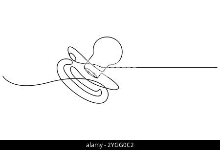 Kontinuierliche Linienzeichnung des Schnullers. Schwangerschaftsplanungskonzept. Vektorillustration, durchgehende einzeilige Zeichnung des Babyschnullers in Silhouette Stock Vektor