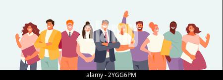 Gruppe freundlich lächelnder Menschen. Illustration der Vektorfiguren unseres Teams Stock Vektor