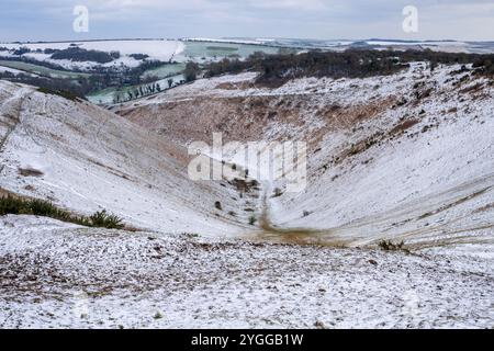 Schnee auf Devil's Dyke bei Brighton in West Sussex, England. Uk Stockfoto