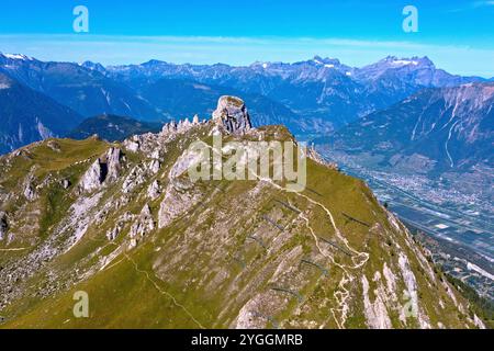 Pierre Avoi Gipfel über dem Rhonetal, Walliser Alpen, Verbier, Wallis, Schweiz Stockfoto