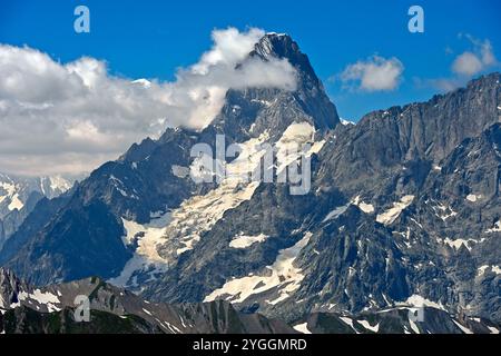 Pointe Walker Gipfel im Grandes Jorasses Massiv zwischen Frankreich und Italien, Mont Blanc Massiv, Savoyen Alpen, Savoyen, Frankreich Stockfoto