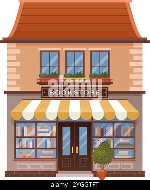 Fassade eines Buchhandlung-Gebäudes. Isoliertes Symbol. Stock Vektor