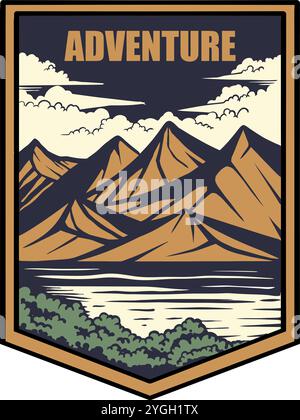 Camp Adventure Vektor Logo, Mountain Premium Logo Vektor. Design für Abzeichen, Aufkleber, Embleme usw. Stock Vektor