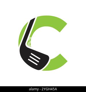 Hockey-Logo mit Buchstabe C. Field Hockey Logo Konzept Mit Hockey Stick Symbol Stock Vektor