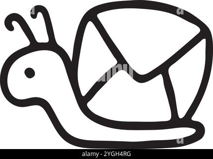 Doodle Snail Mail Pen PAL mit Umschlagsymbol oder Logo, handgezeichnet mit dünner Linie Stock Vektor