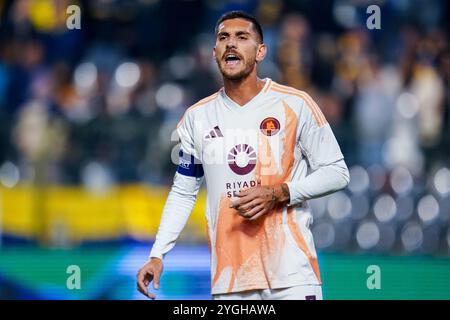 Brüssel, Belgien November 2024. BRÜSSEL, BELGIEN - 7. NOVEMBER: Lorenzo Pellegrini von AS Roma ruft während des Spiels der UEFA Europa League 2024/25 League Phase MD4 zwischen R. Union Saint-Gilloise und AS Roma im King Baudouin Stadion am 7. November 2024 in Brüssel, Belgien. (Foto: Rene Nijhuis/MB Media) Credit: MB Media Solutions/Alamy Live News Stockfoto