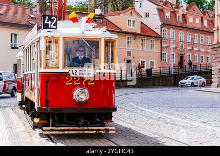 Vintage Tram 42. Prag City Tourismus. Prag, Tschechische Republik, Europa Stockfoto