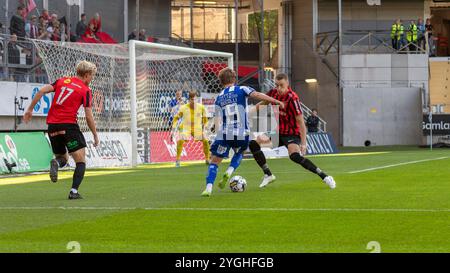 Göteborg, Schweden. September 2023. Spieler Arbnor Mucoli mit dem Ball für IFK Göteborg im Strafraum von Brommapojkarna im schwedischen Allsvenskan. Stockfoto