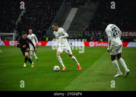 Frankfurt, Deutschland. November 2024. Frankfurt, 7. November 2024 FRANKFURT, DEUTSCHLAND - 7. NOVEMBER: Hugo Ekitike von Eintracht Frankfurt in Aktion während des UEFA Europa League-Spiels zwischen Eintracht Frankfurt und Slavia Prag am 7. November 2024 im Deutschen Bank Park in Frankfurt. (Foto: Dan O' Connor/ATPImages) Dan O' Connor (Dan O' Connor/ATP Images/SPP) Credit: SPP Sport Press Photo. /Alamy Live News Stockfoto