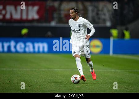 Frankfurt, Deutschland. November 2024. Frankfurt, 7. November 2024 FRANKFURT, DEUTSCHLAND - 7. NOVEMBER: Hugo Ekitike von Eintracht Frankfurt in Aktion während des UEFA Europa League-Spiels zwischen Eintracht Frankfurt und Slavia Prag am 7. November 2024 im Deutschen Bank Park in Frankfurt. (Foto: Dan O' Connor/ATPImages) Dan O' Connor (Dan O' Connor/ATP Images/SPP) Credit: SPP Sport Press Photo. /Alamy Live News Stockfoto