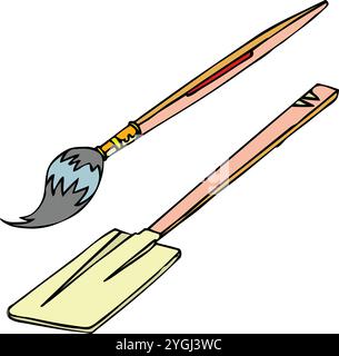 Vektorillustration von Werkzeugen für die Renovierung und den Bau von Häusern. Spachtel, Malerwalze und Pinsel. Stock Vektor