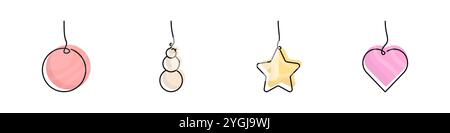 Set mit Weihnachtsbaumschmuck-Symbolen. Ein Set farbenfroher Weihnachtsspielzeuge. Festliche Kugeln zur Dekoration. Vektor für Weihnachtseinrichtungsgegenstände. Neujahrsstimmung Stock Vektor