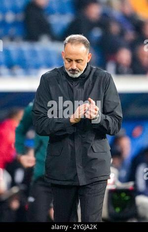 Sinsheim, Deutschland. November 2024. Pellegrino Matarazzo (Rino, Trainer, Cheftrainer, Hoffenheim), Einzelbild, Einzelfoto, Aktion, Aktion, enttäuscht schauend, Enttäuschung, Frustration, enttäuscht, pessimistisch, 07.11.2024, Sinsheim (Deutschland), Fussball, UEFA Europa League, Gruppenphase, TSG 1899 Hoffenheim - Olympique Lyon, VORSCHRIFTEN VERBIETEN DIE VERWENDUNG VON FOTOS ALS BILDSEQUENZEN UND/ODER QUASI-VIDEO. Quelle: dpa/Alamy Live News Stockfoto