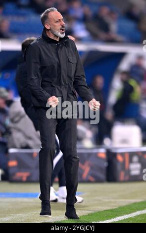 Torjubel Trainer Pellegrino Matarazzo TSG 1899 Hoffenheim nach Tor zum 1:0 durch Valentin Gendrey TSG 1899 Hoffenheim (15) TSG 1899 Hoffenheim gegen Olympique Lyon, Fussball, UEFA Europa League, Spieltag 4, Saison 2024/2025, 07.11.2024 Foto: Eibner-Pressefoto/Michael Weber Stockfoto