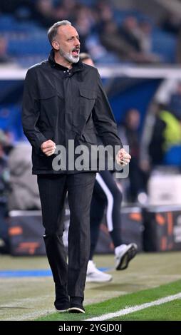 Torjubel Trainer Pellegrino Matarazzo TSG 1899 Hoffenheim nach Tor zum 1:0 durch Valentin Gendrey TSG 1899 Hoffenheim (15) TSG 1899 Hoffenheim gegen Olympique Lyon, Fussball, UEFA Europa League, Spieltag 4, Saison 2024/2025, 07.11.2024 Foto: Eibner-Pressefoto/Michael Weber Stockfoto