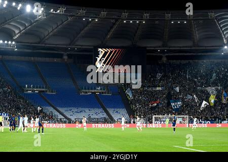 Rom, Italien. November 2024. Der leere Platz für die Disqualifizierung der Lazio-Fans durch die UEFA während des Europa League-Fußballspiels zwischen SS Lazio und FC Porto im Stadio Olimpico in Rom, Italien, am 7. November 2024. Quelle: Insidefoto di andrea staccioli/Alamy Live News Stockfoto