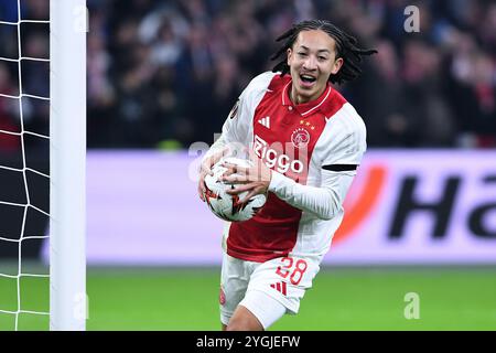 Amsterdam, Deutschland. November 2024. Fussball UEFA Europa League 4. Spieltag Ajax Amsterdam - Maccabi Tel Aviv am 07.11.2024 in der Johan Cruijff Arena in Amsterdam Torjubel Kian Fitz-Jim ( Amsterdam ) Foto: Revierfoto Credit: ddp Media GmbH/Alamy Live News Stockfoto