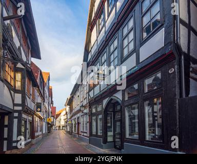 Hameln, Hameln, Fachwerkallee in der Altstadt im Weserbergland, Niedersachsen Stockfoto