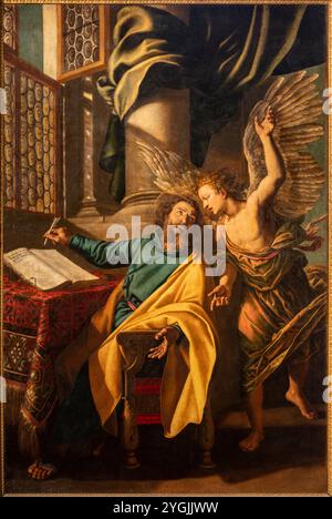 PAVIA, ITALIEN - 8. SEPTEMBER 2024: Gemälde des heiligen Matthäus des Evangelisten in der Kathedrale von Vincenzo Campi (1588). Stockfoto